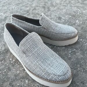 Vince Natural Ecru Tweed Woven Slip On Loafers Shoes size 37.5 7.5